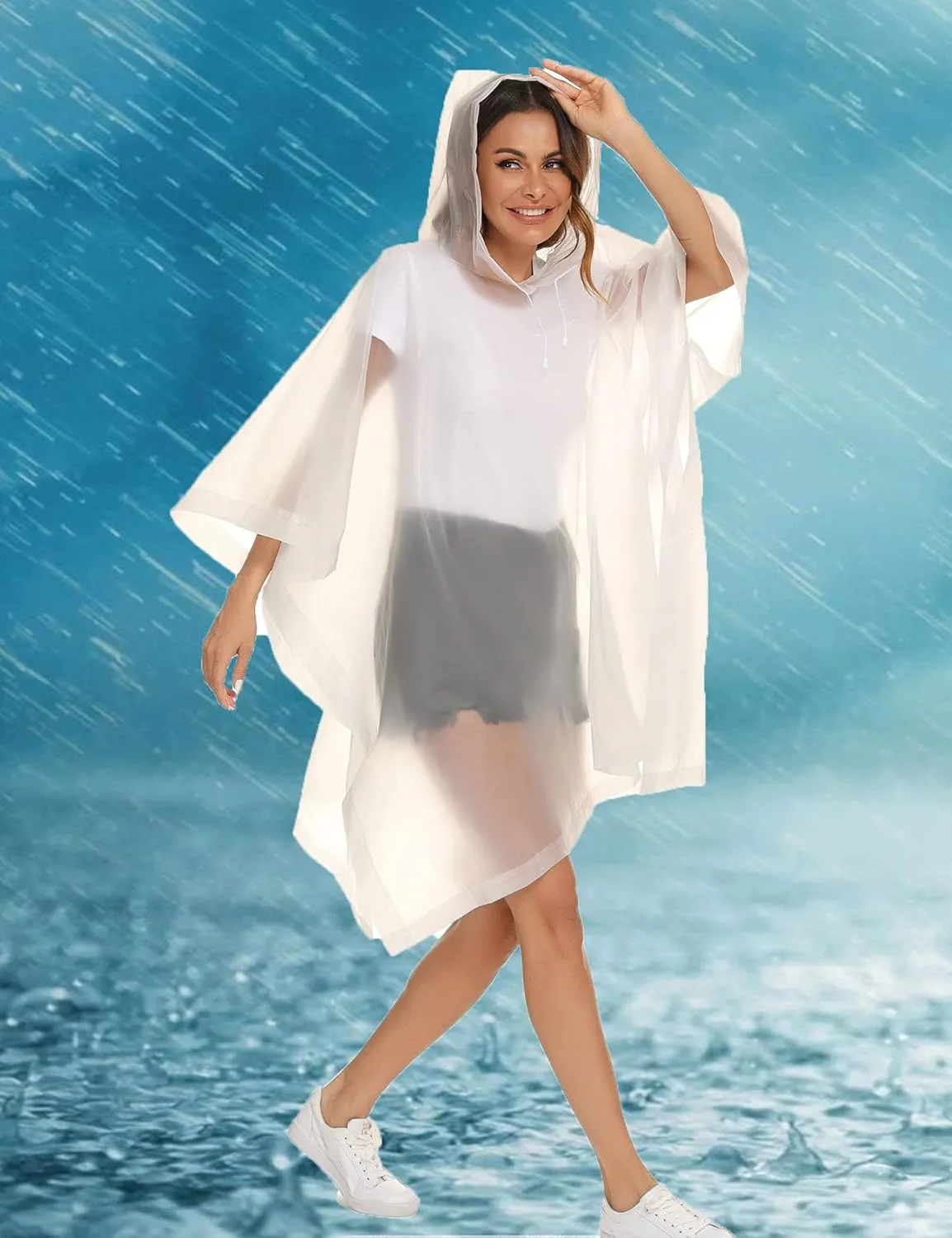 Reusable Rain Ponchos with Drawstring Hood for Adults, Waterproof Thicken Rain Coat, 2 Packs