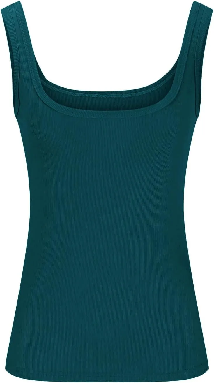 Ribbed Tank Tops for Women Sleeveless Camisole Shirt Lightweight Workout Shirts Slim Fit Square Neck Tank Top