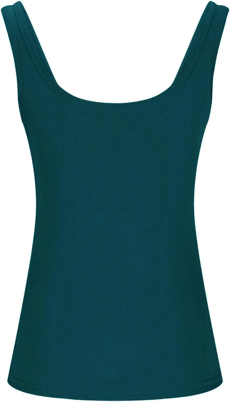 Ribbed Tank Tops for Women Sleeveless Camisole Shirt Lightweight Workout Shirts Slim Fit Square Neck Tank Top