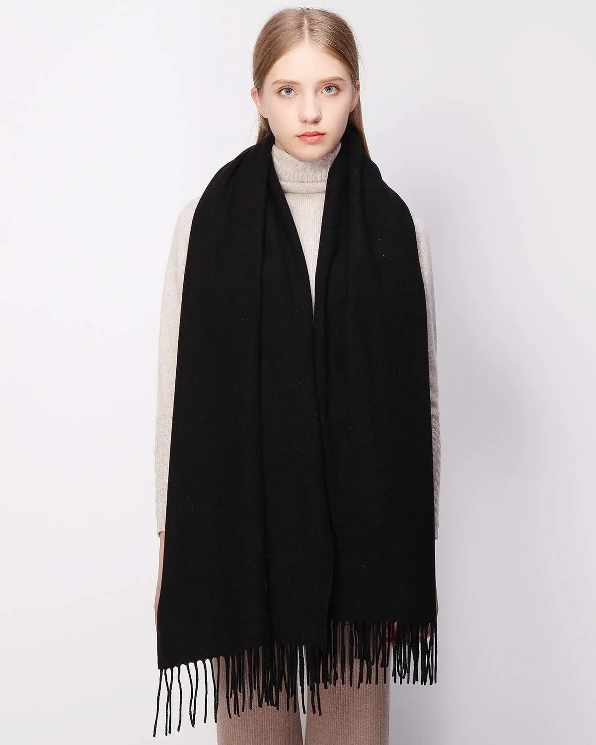 RIIQIICHY 100% Wool Scarf Pashmina Shawls and Wraps for Women Cashmere Warm Winter More Thicker Soft Scarves