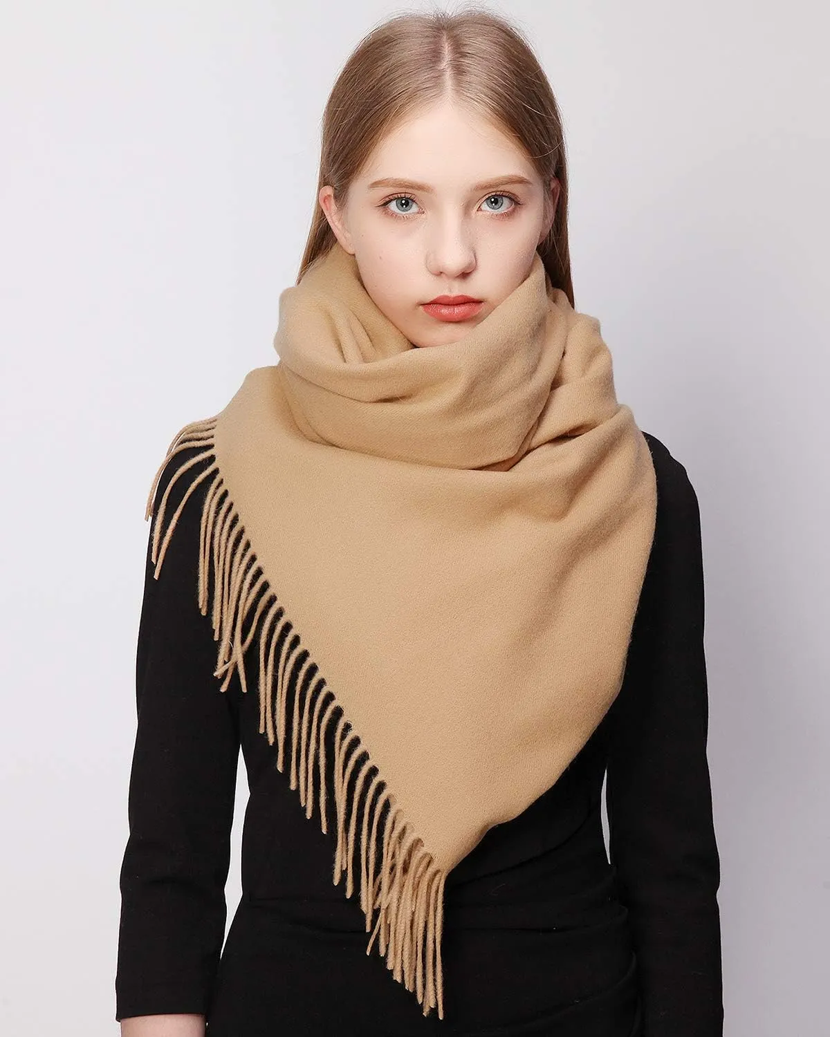 RIIQIICHY 100% Wool Scarf Pashmina Shawls and Wraps for Women Cashmere Warm Winter More Thicker Soft Scarves