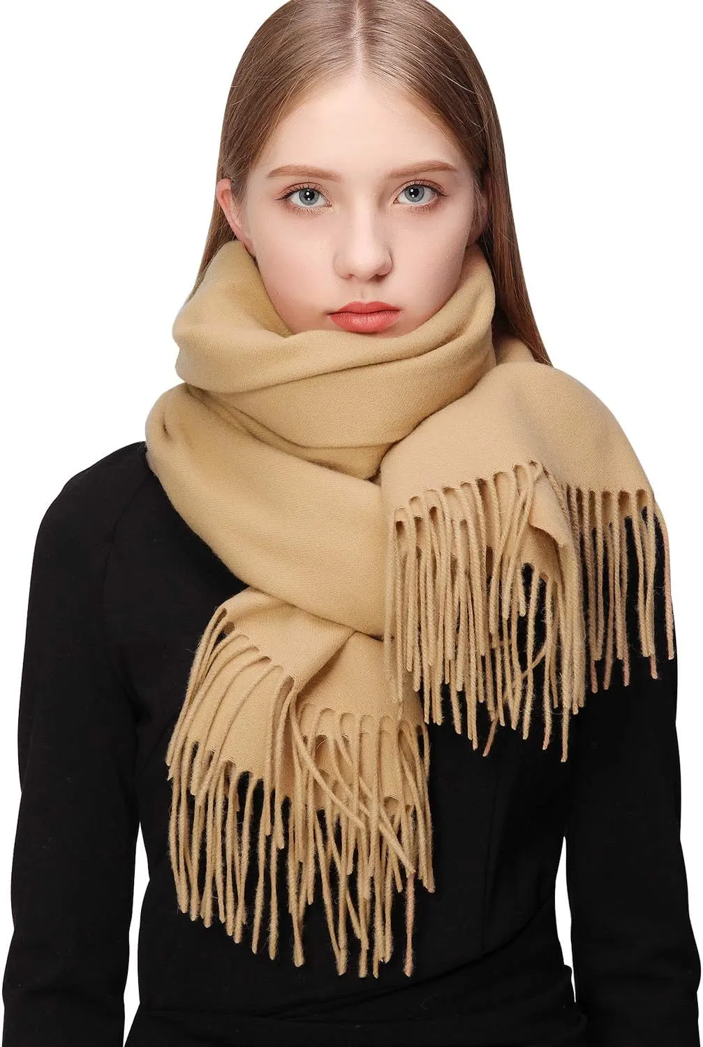 RIIQIICHY 100% Wool Scarf Pashmina Shawls and Wraps for Women Cashmere Warm Winter More Thicker Soft Scarves