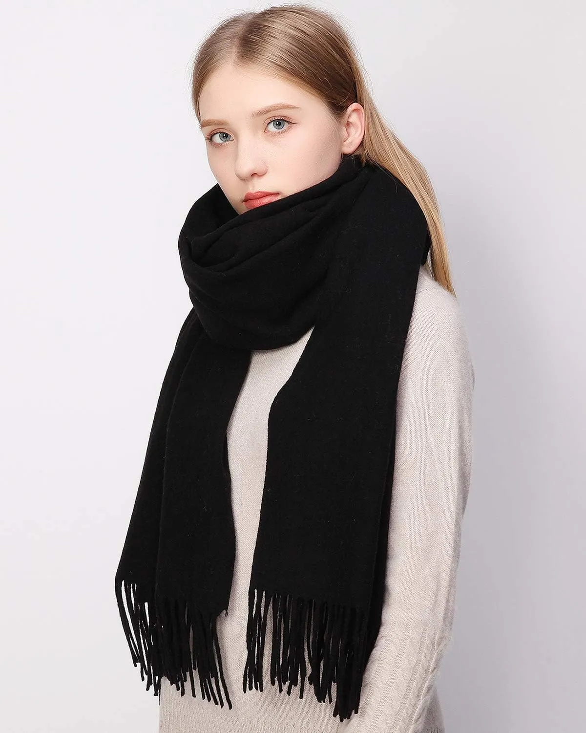 RIIQIICHY 100% Wool Scarf Pashmina Shawls and Wraps for Women Cashmere Warm Winter More Thicker Soft Scarves