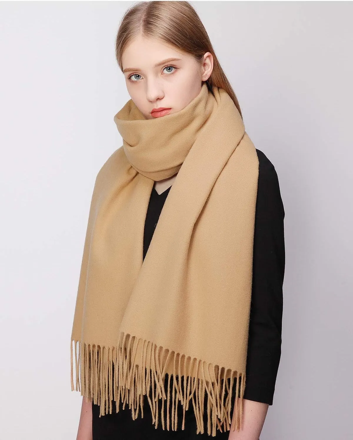 RIIQIICHY 100% Wool Scarf Pashmina Shawls and Wraps for Women Cashmere Warm Winter More Thicker Soft Scarves