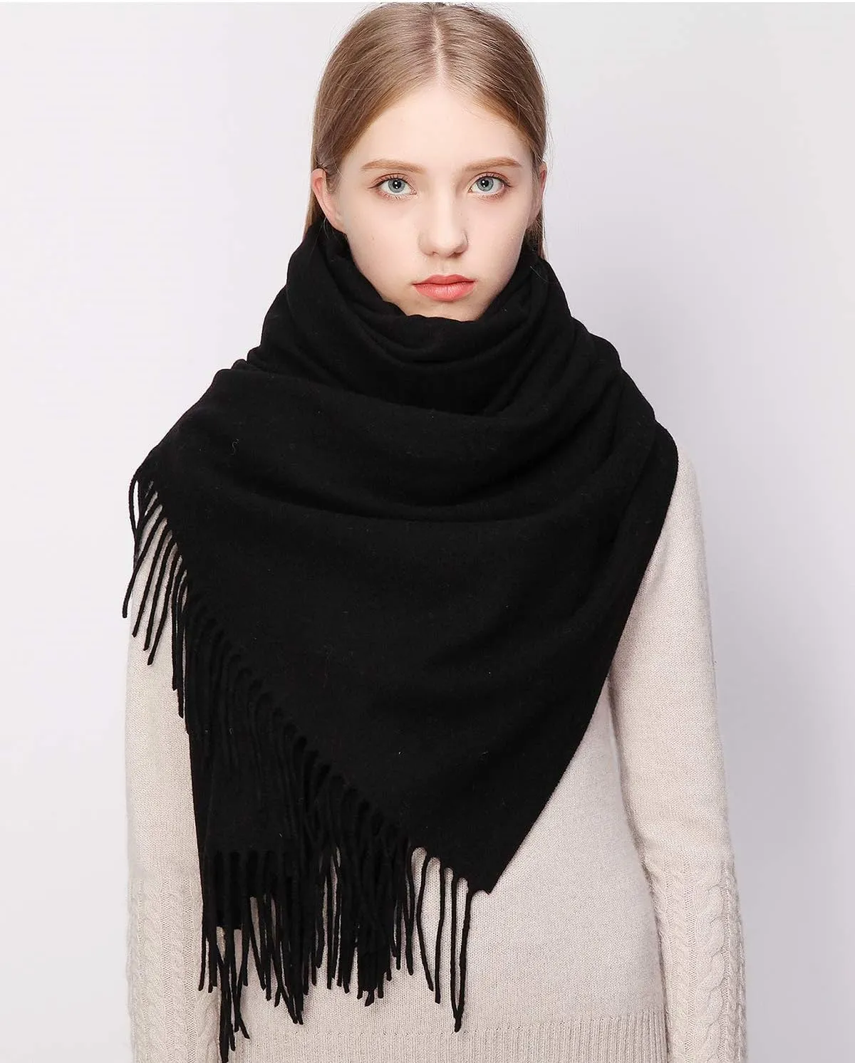 RIIQIICHY 100% Wool Scarf Pashmina Shawls and Wraps for Women Cashmere Warm Winter More Thicker Soft Scarves