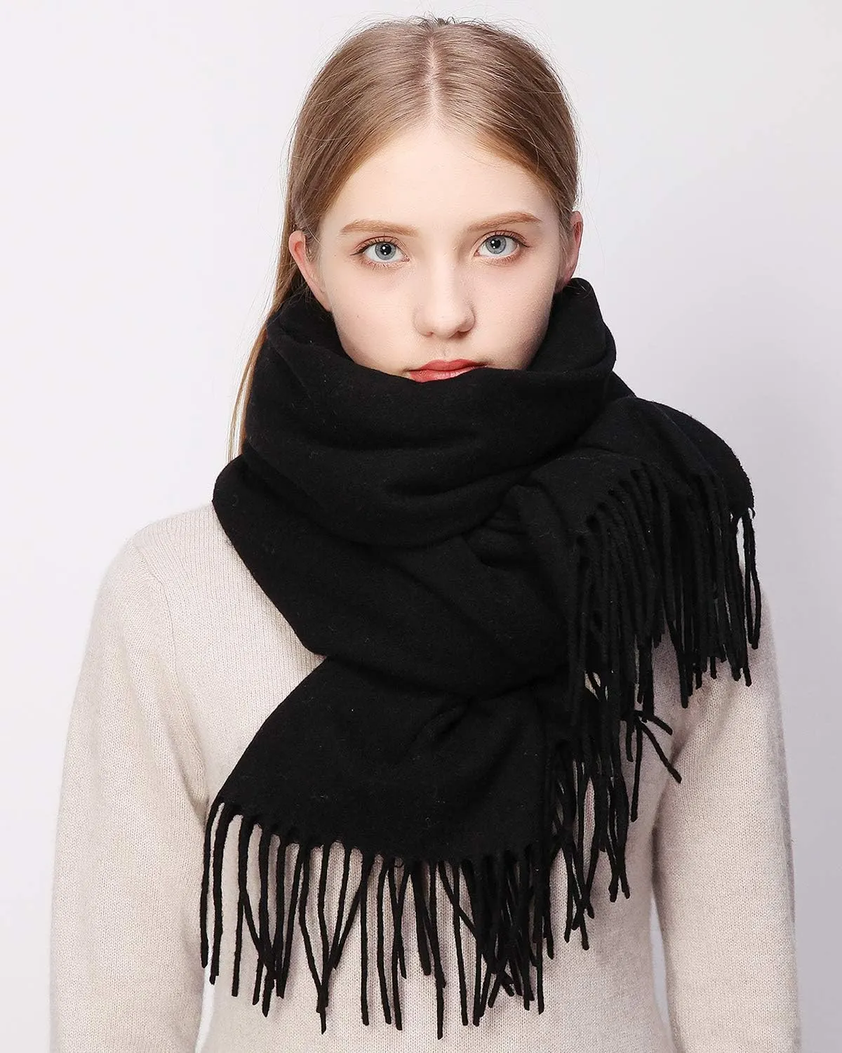 RIIQIICHY 100% Wool Scarf Pashmina Shawls and Wraps for Women Cashmere Warm Winter More Thicker Soft Scarves