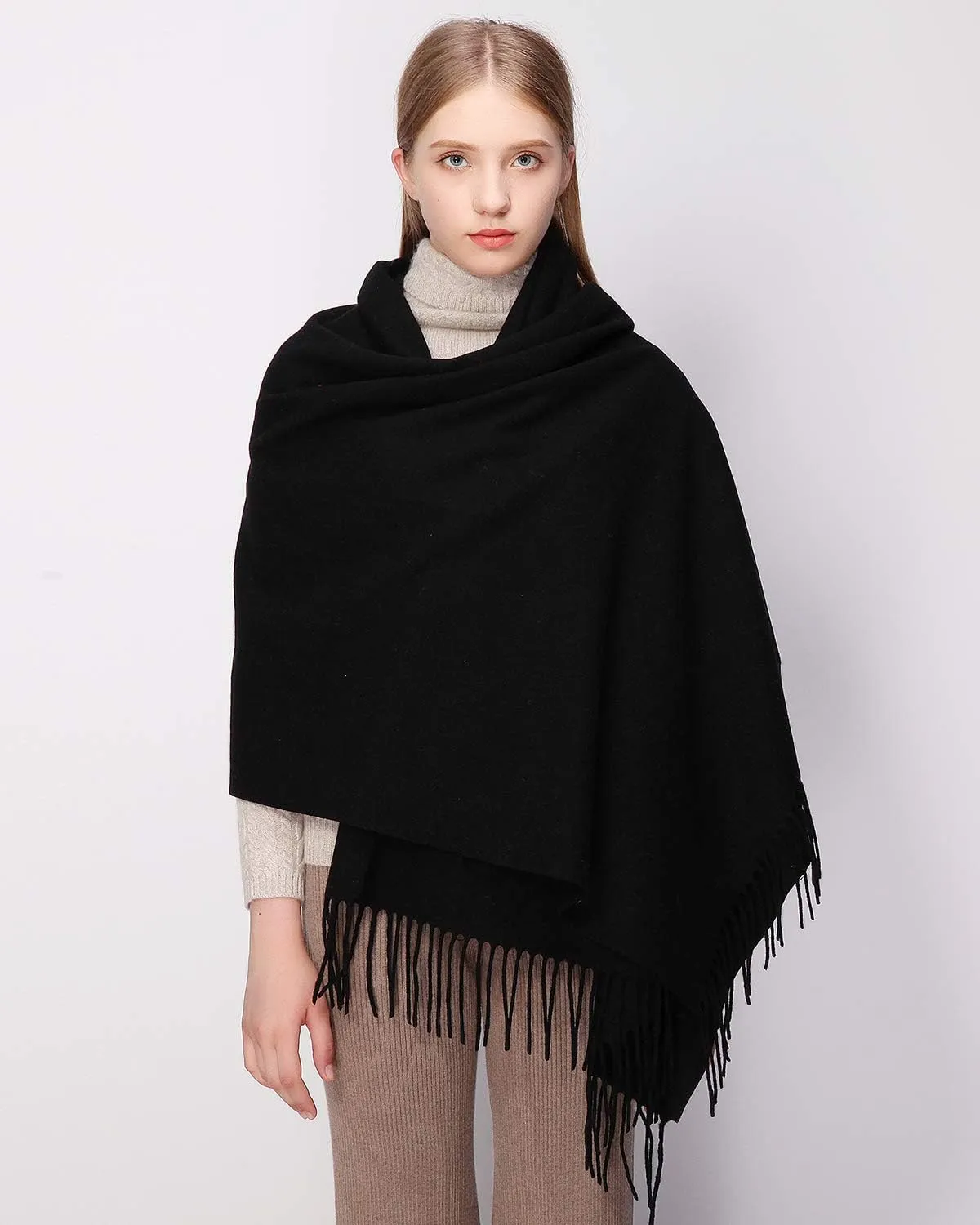 RIIQIICHY 100% Wool Scarf Pashmina Shawls and Wraps for Women Cashmere Warm Winter More Thicker Soft Scarves