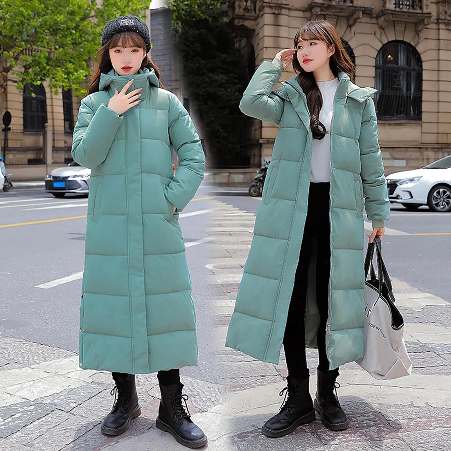 RKSTN Down Vest Sleeveless Puffer Jacket for Women Long Winter Coats Vest with Hood Warm Down Coat Outdoor Zipper Outerwear