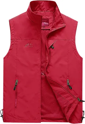 RTRDE Men's Outdoor Casual Full Zip Stand Collar Fishing Work Safari Travel Vest Sleeveless Jacket Hiking Coat, XL-4XL