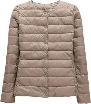 SaoBiiu Women Winter Coat Ultra Light Ollarless Down Jackets Portable Crew Neck Puffer Jackets