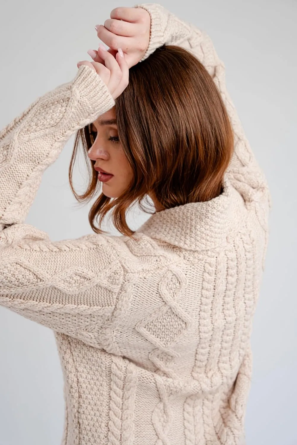 SAOL Shawl Neck Cardigan for Ladies 100% Merino Wool Buttoned V-Neck Sweater Made in Ireland