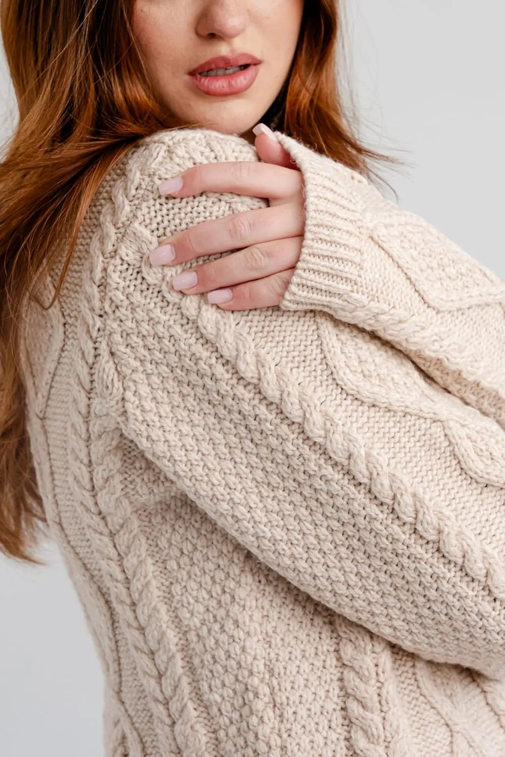 SAOL Shawl Neck Cardigan for Ladies 100% Merino Wool Buttoned V-Neck Sweater Made in Ireland