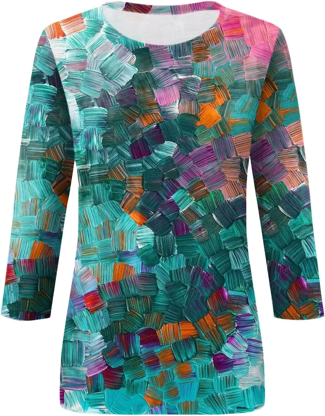 Segaven 3/4 Length Sleeve Womens Tops Trendy Solid Color Crewneck T Shirts Summer Basic Tunic Tees Casual Dressy Blouses