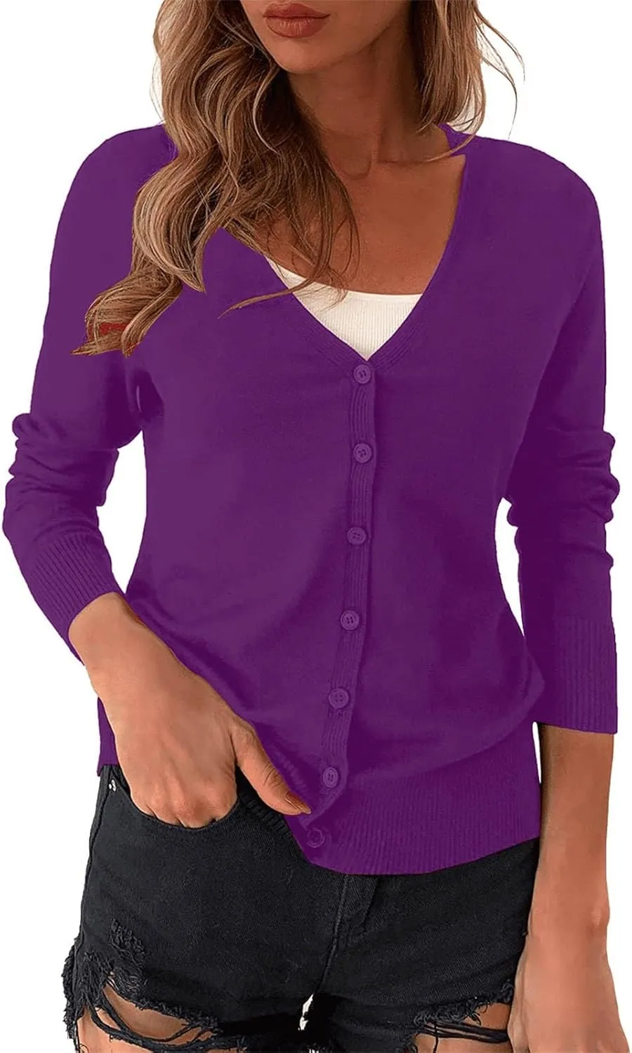 SHAOBGE Lightweight Summer Cardigan Women's V Neck Cardigan Sweater Plus Jacket Solid Color Knitted Womens Fall