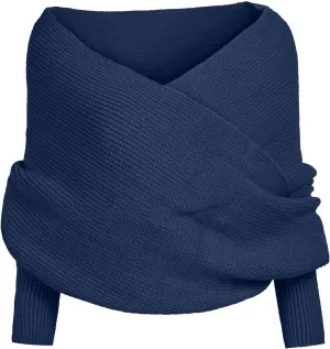 Shawl Wraps for Women Knitted Cable Wrap Sweater for Women Knitted Double Sleeve Scarf Hollow Out Crochet Shrugs