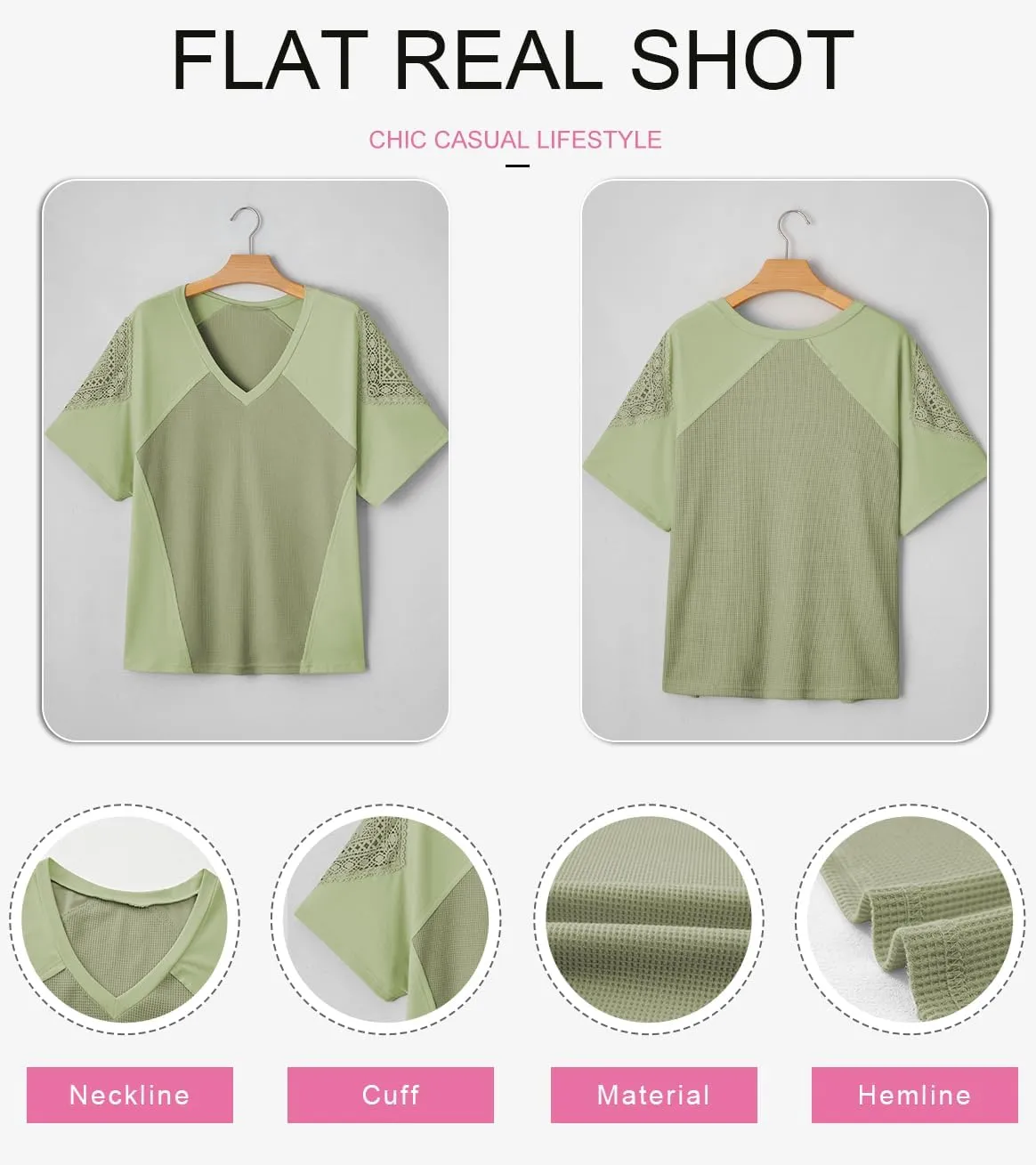 SHEWIN Womens Shirts Waffle Knit Tops Short Sleeve V Neck T Shirts Spring Tops for Women