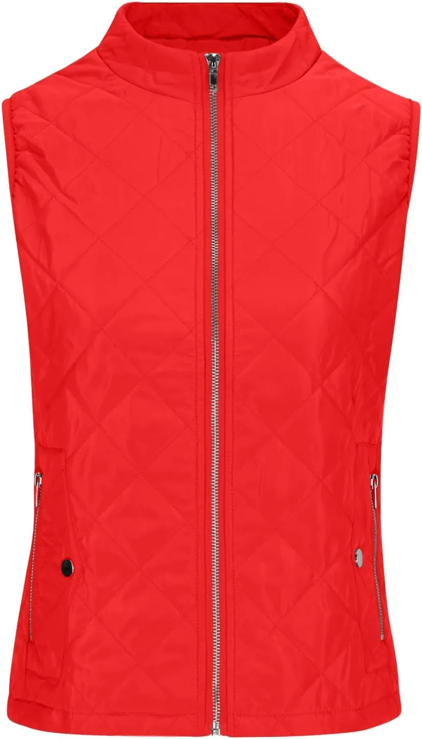 SHOPESSA Quilted Vests for Women Lightweight Stand Collar Down Coat Zip Up Women Padded Gilet with Pockets Thin Puffer Vest