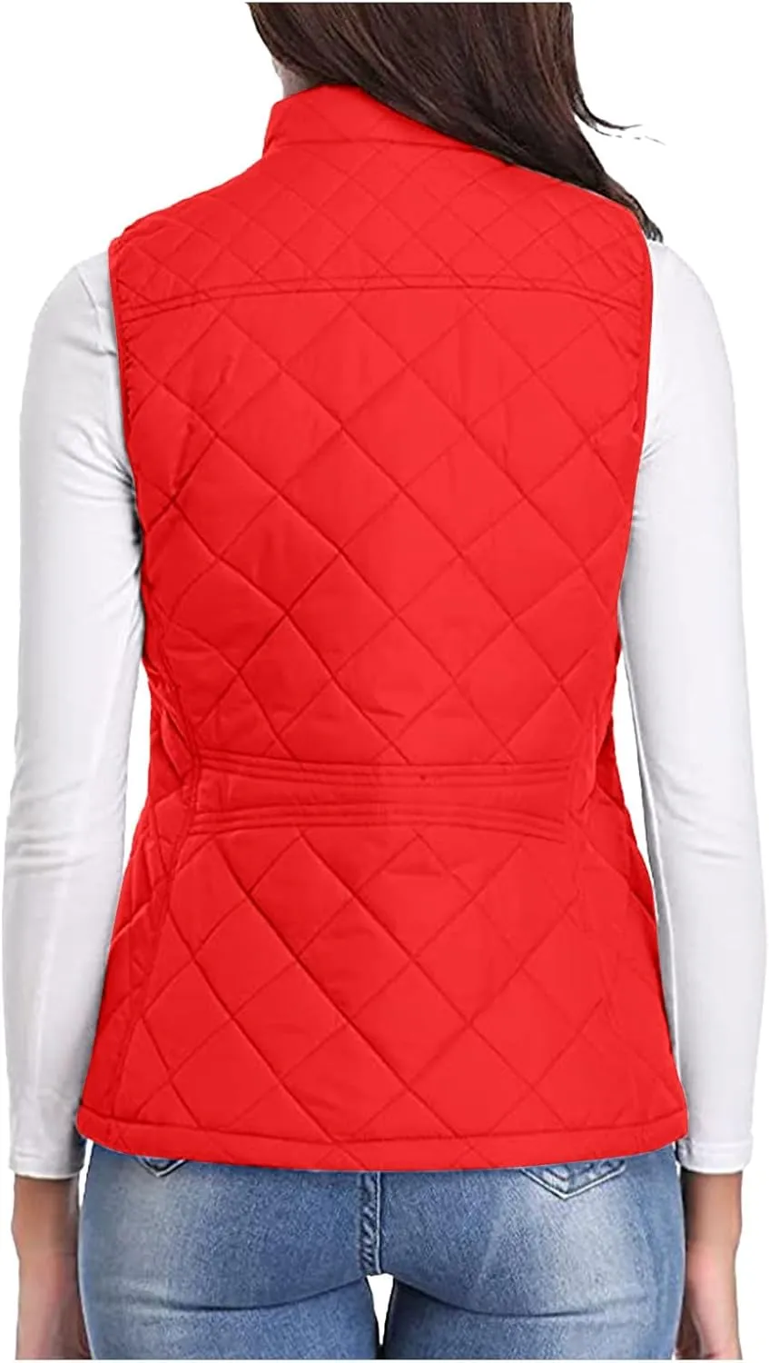 SHOPESSA Quilted Vests for Women Lightweight Stand Collar Down Coat Zip Up Women Padded Gilet with Pockets Thin Puffer Vest