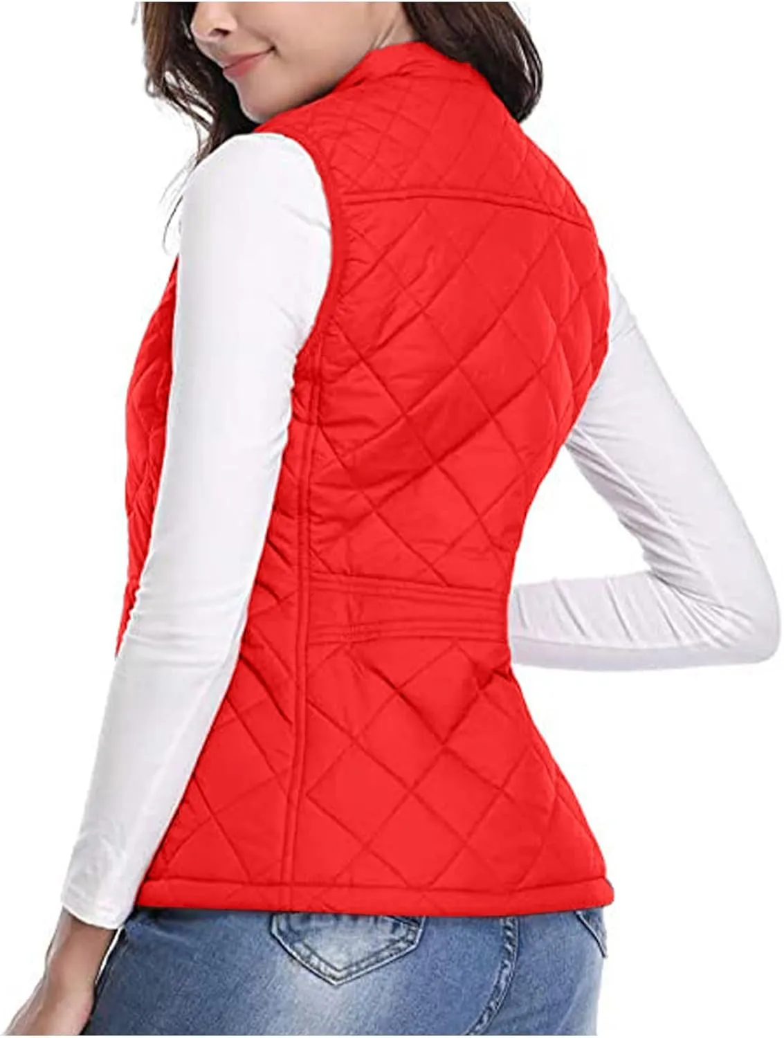 SHOPESSA Quilted Vests for Women Lightweight Stand Collar Down Coat Zip Up Women Padded Gilet with Pockets Thin Puffer Vest