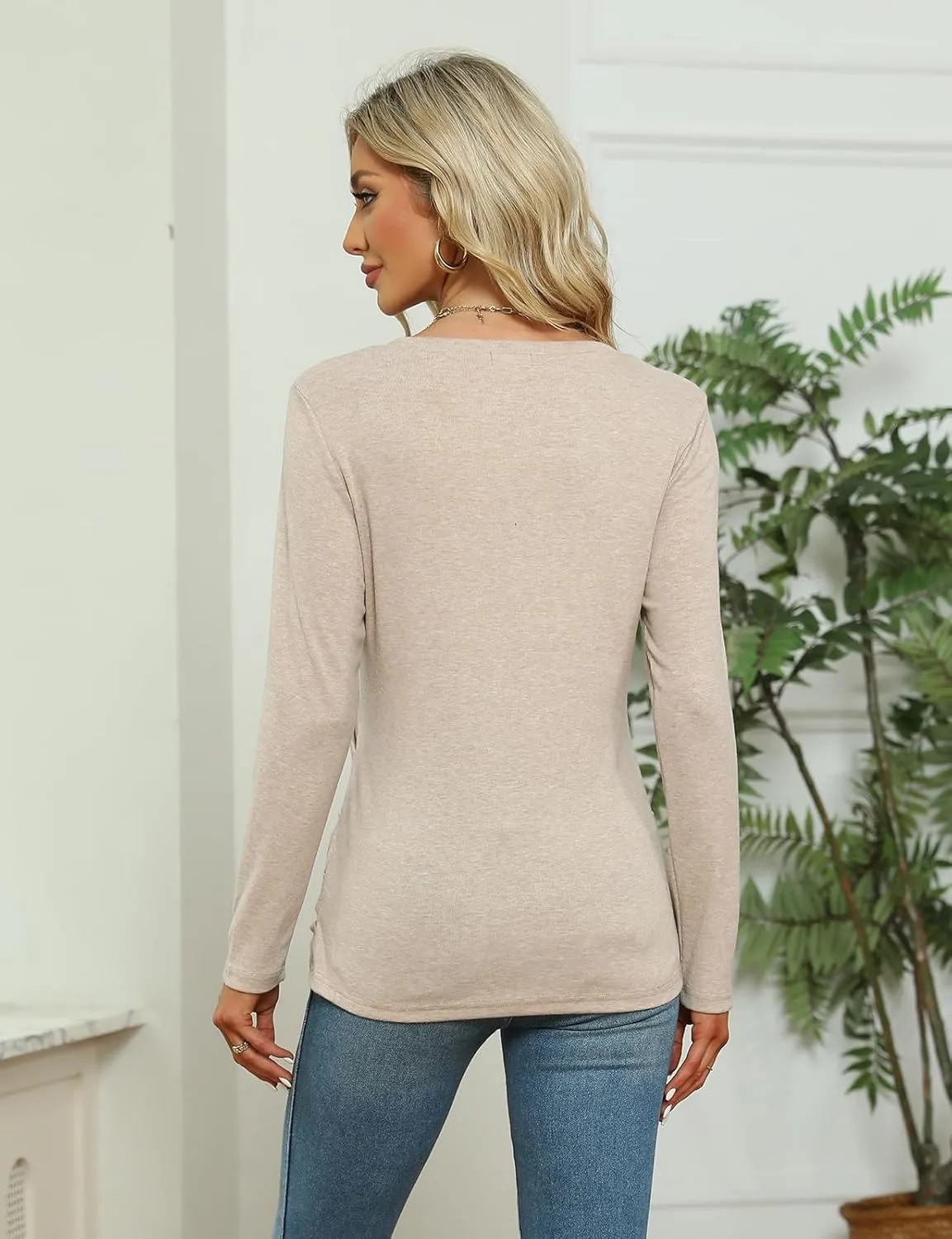 SimpleFun Womens Tops Long Sleeve Shirts V Neck Loose Fit Twist Knotted Fall Tunic Sweaters Blouses