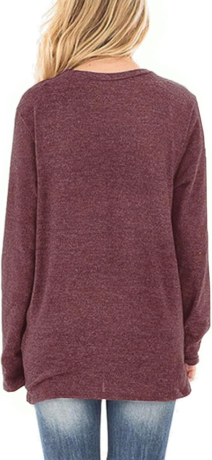 SimpleFun Womens Tops Long Sleeve Shirts V Neck Loose Fit Twist Knotted Fall Tunic Sweaters Blouses
