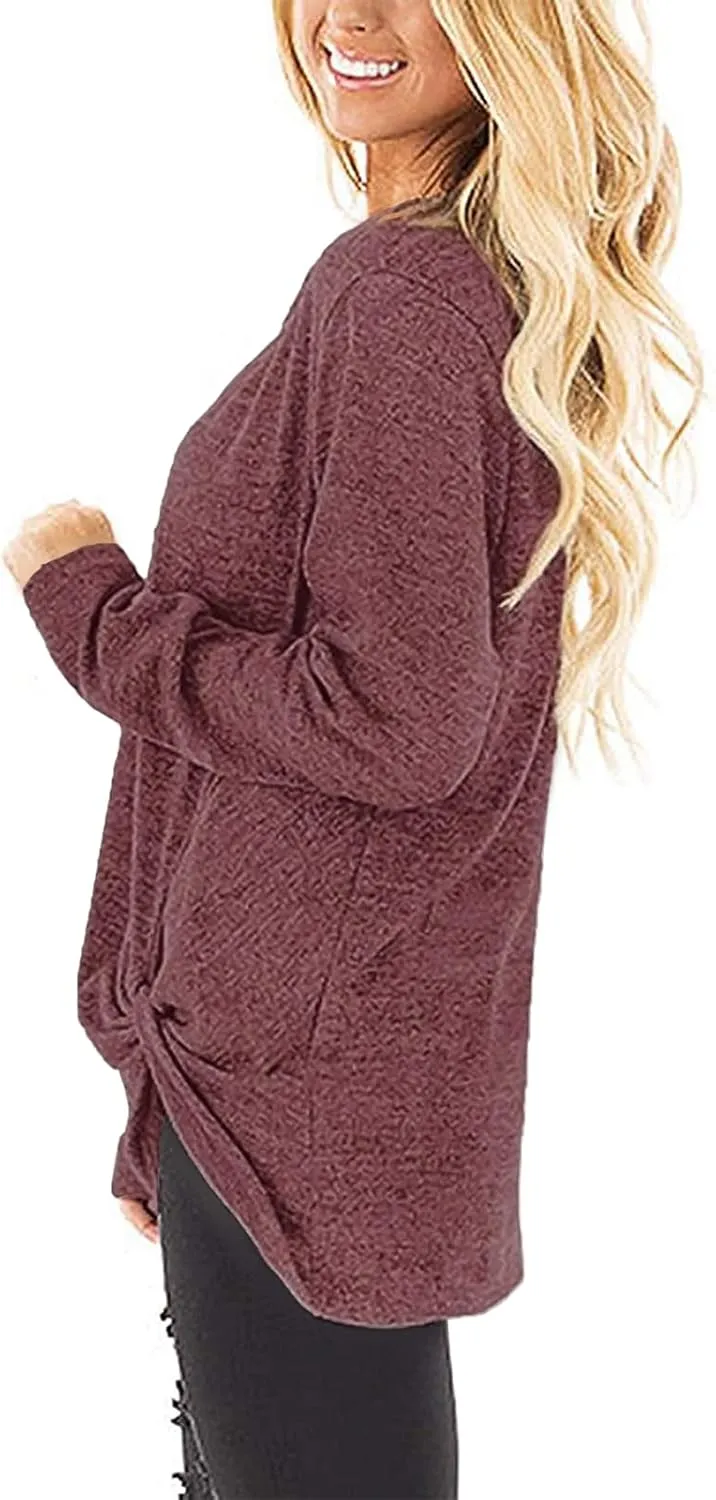 SimpleFun Womens Tops Long Sleeve Shirts V Neck Loose Fit Twist Knotted Fall Tunic Sweaters Blouses