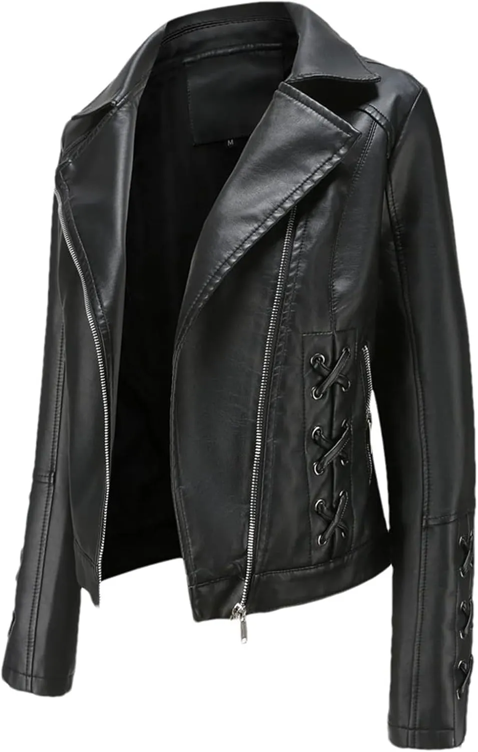 Spring Autumn Women Long Sleeves Faux Leather Jacket Black Red Moto Biker Zipper Jacket Coat