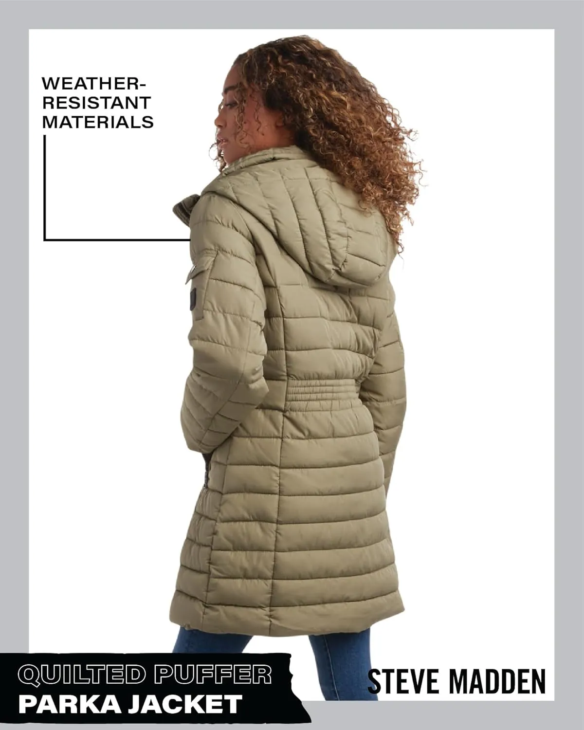 Steve Madden Women's Quilted Puffer Parka Jacket - Long Hooded Winter Outerwear - Packable Winter Coat for Women (Sizes:S-XL)