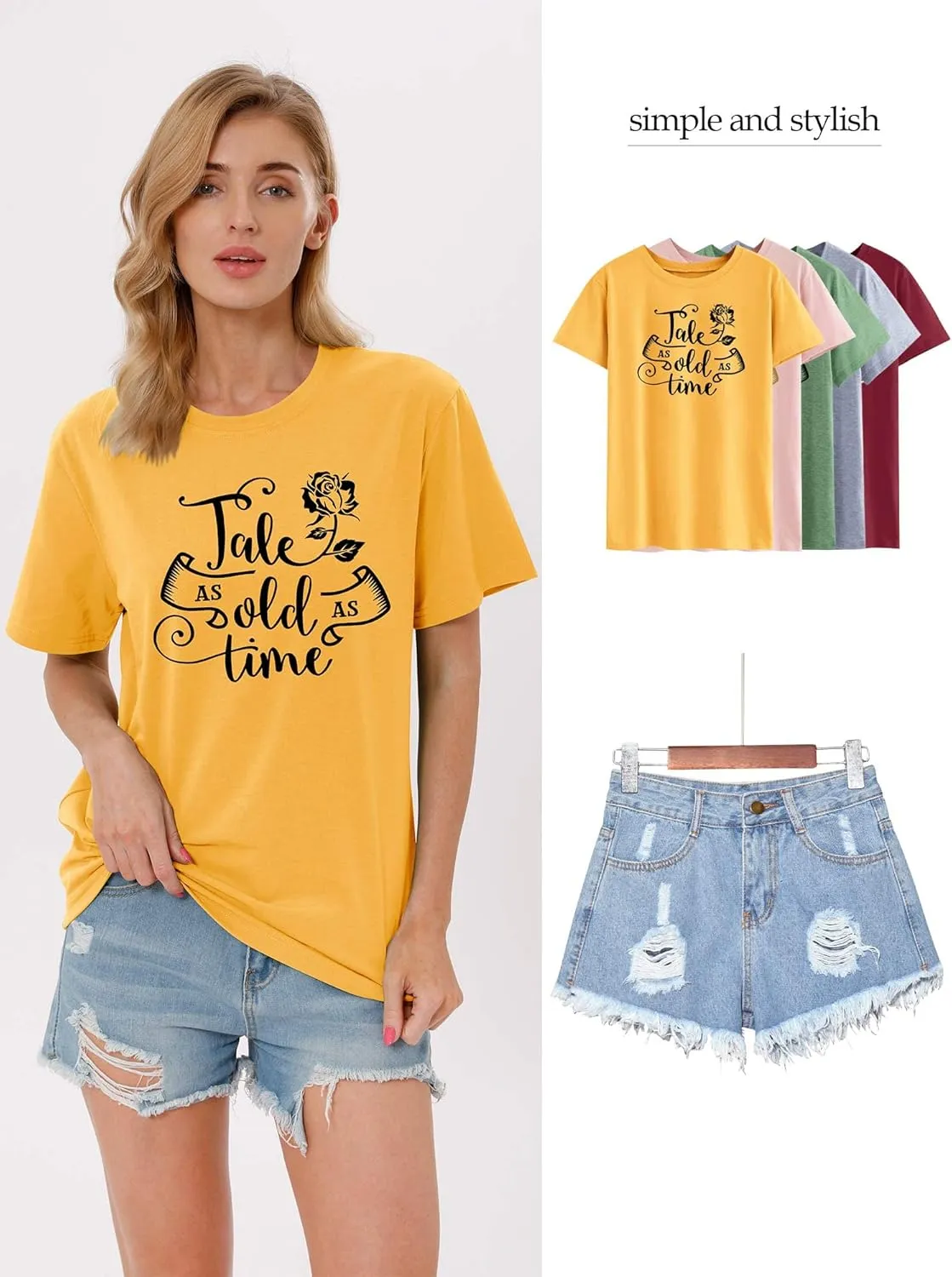 STYLEIE Women Tale As Old As Time Tee Tops Letter Print Graphic Tees Vintage Tanks Tops