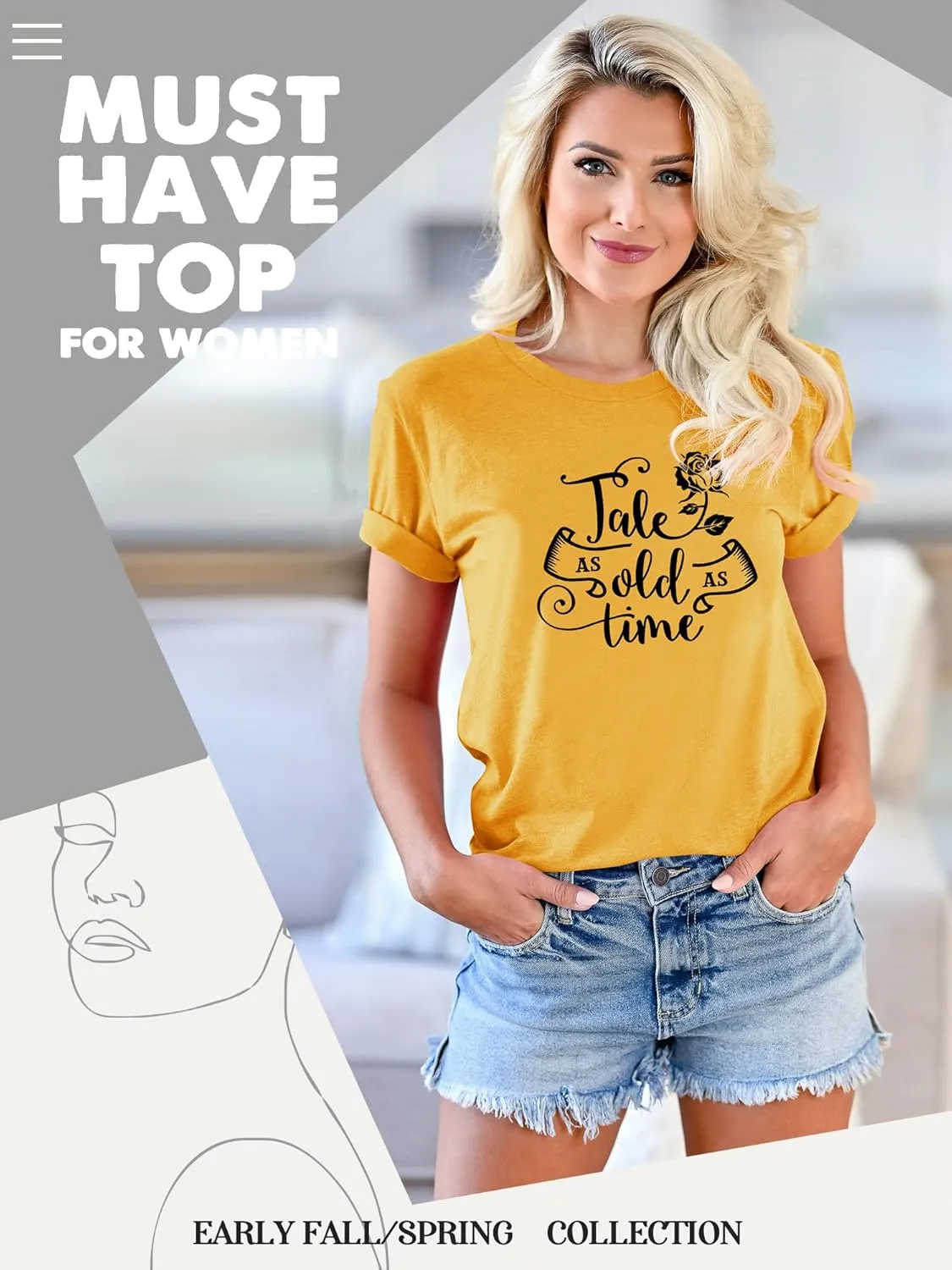 STYLEIE Women Tale As Old As Time Tee Tops Letter Print Graphic Tees Vintage Tanks Tops