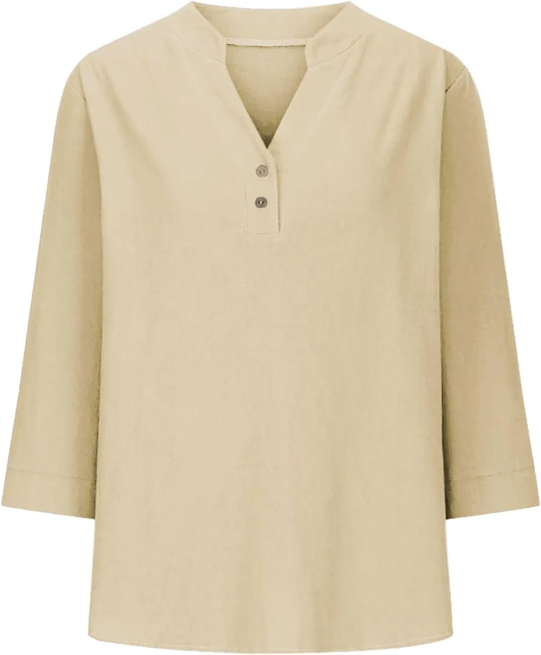 Summer Boho Linen Tops for Women 2025 Button Down V Neck Shirts 3/4 Sleeve Tunic Blouses Beach Work