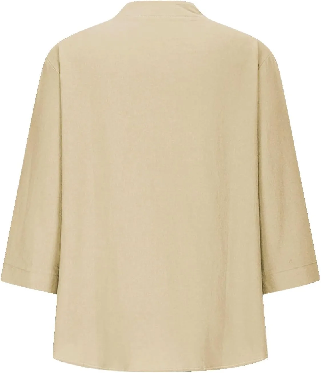 Summer Boho Linen Tops for Women 2025 Button Down V Neck Shirts 3/4 Sleeve Tunic Blouses Beach Work