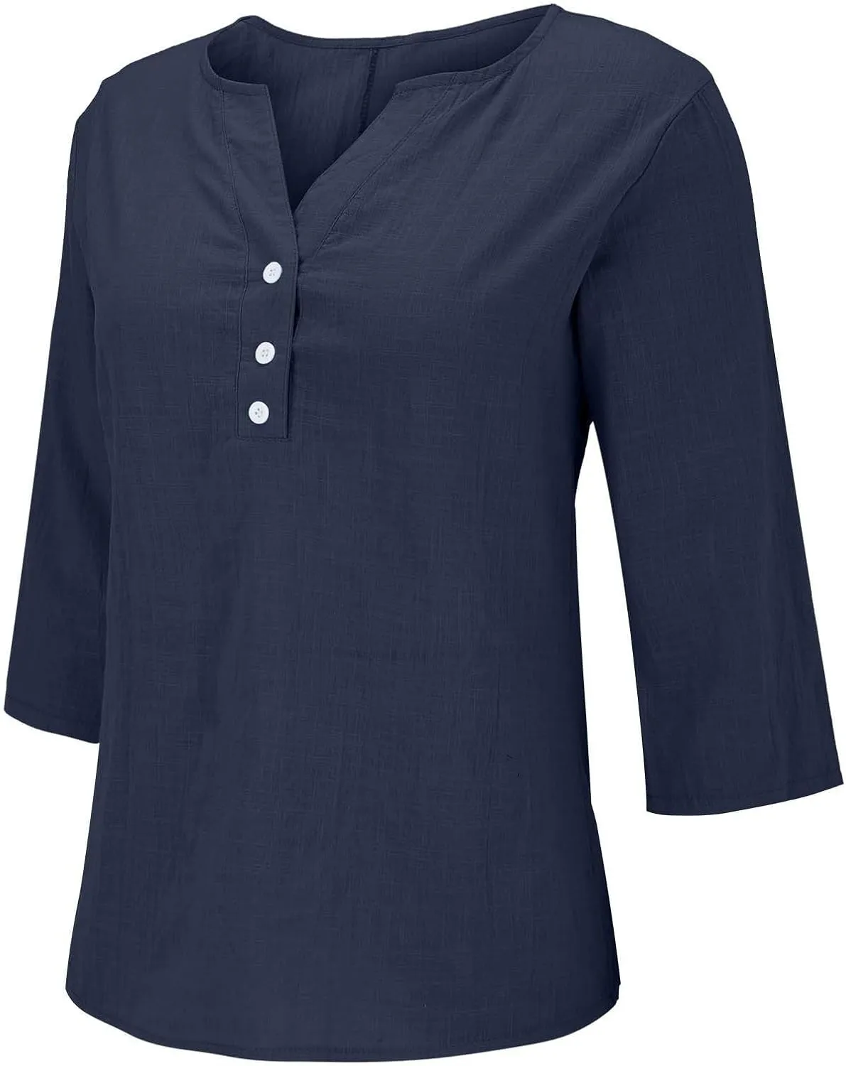 Summer Cotton Linen Shirts for Women 2025 Fashion Solid Color V Neck 3/4 Sleeve Tops Plus Size Casual Loose Blouses
