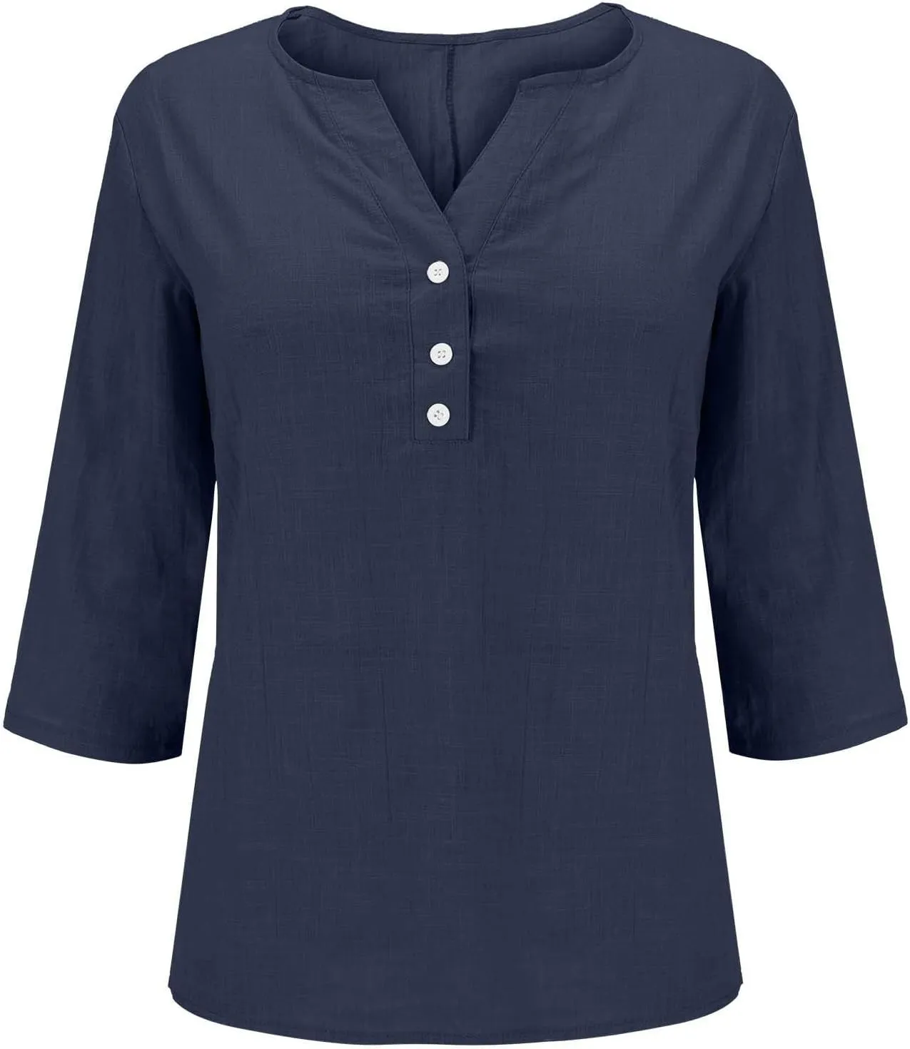 Summer Cotton Linen Shirts for Women 2025 Fashion Solid Color V Neck 3/4 Sleeve Tops Plus Size Casual Loose Blouses