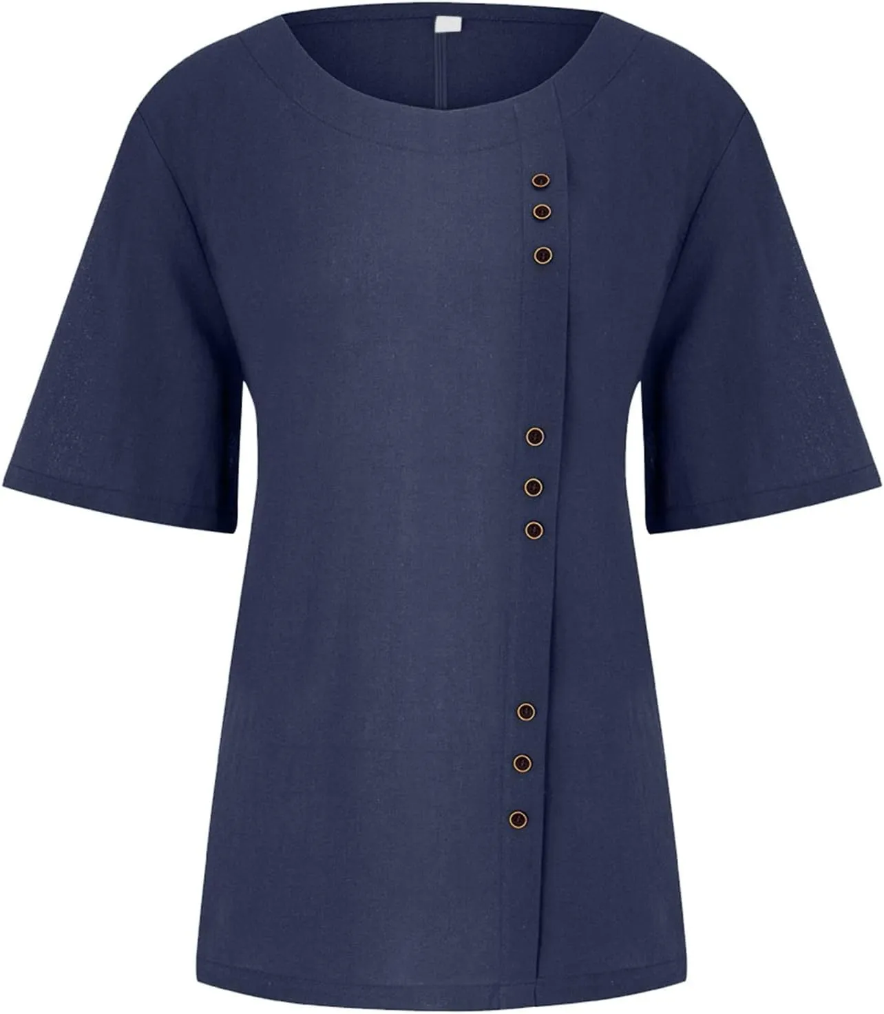 Summer Going Out Tops for Women 2025 Short Sleeve Crewneck Lined Casual Shirts Plus Size Button Down Solid Blouses