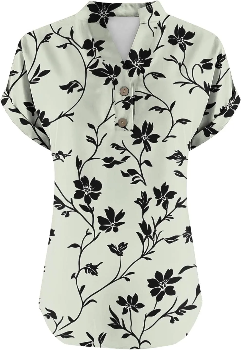 Summer Linen Shirts for Women V Neck Button Down Shirt Casual Loose Fit Tops Floral Print Short Sleeve Blouses 2025