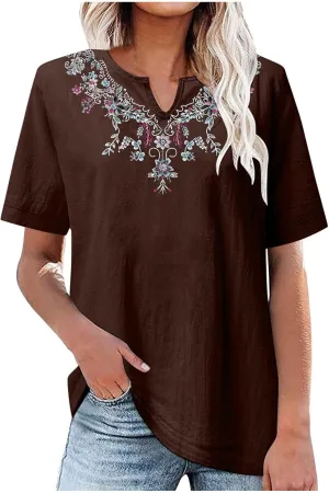 Summer Tops for Women 2025 Casual 3/4 Sleeve Button Down Cotton Linen Shirts Boho Trendy V-Neck Tunic Blouses Clothes