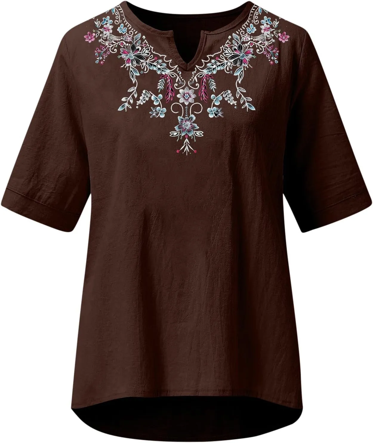 Summer Tops for Women 2025 Casual 3/4 Sleeve Button Down Cotton Linen Shirts Boho Trendy V-Neck Tunic Blouses Clothes