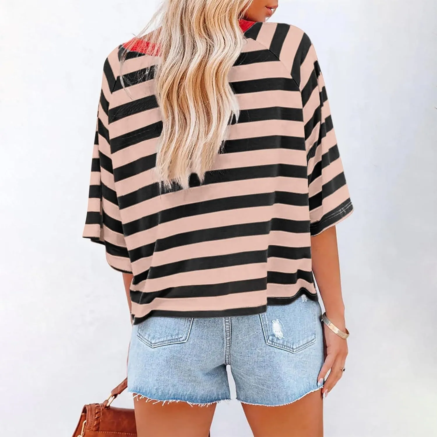 Summer Tops for Women Striped 2024 Trendy T Shirts for Women Color Block Short Sleeve Loose Basic Tee