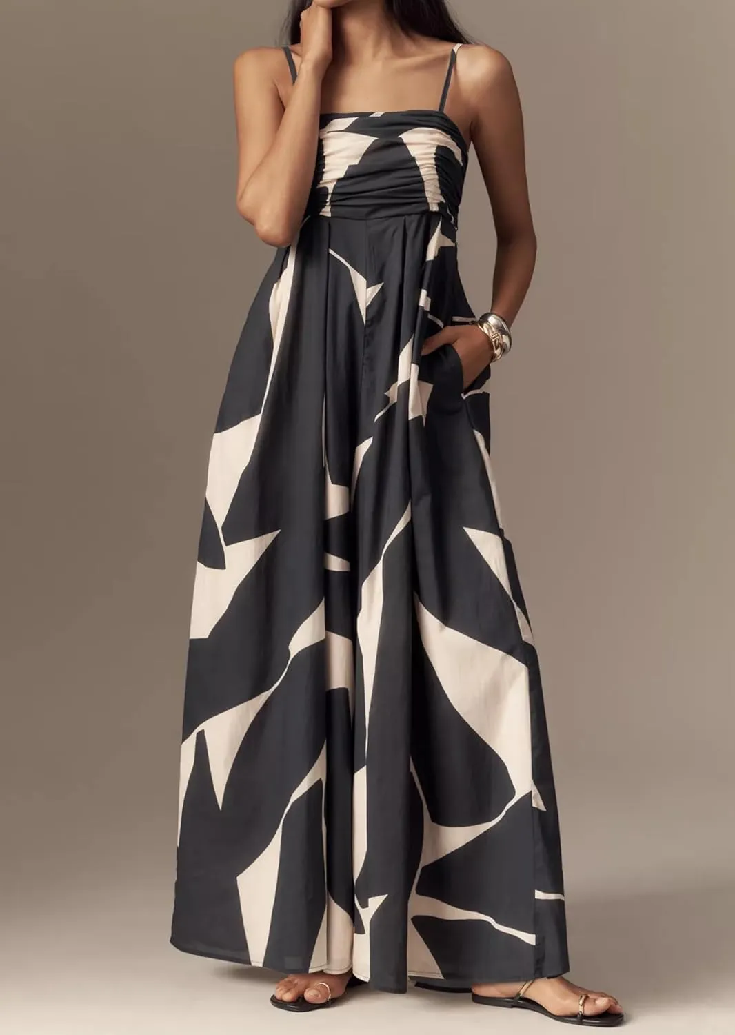 Summer Wide Leg Jumpsuits Women Casual Boho Spaghetti Strap Sleeveless Long Rompers 2025 Trendy One Piece Outfits