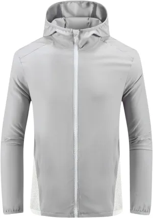 Sun Protection Jackets for Men Lightweight Breathable Waterproof Hooded Jackets Zip Up Active Raincoat