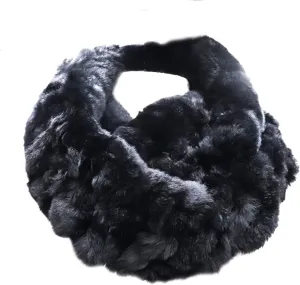 surell Rex Rabbit Long Chain Neck Loop Scarf - Wedding Wraps and Shawls for Women - Bridal Fur Stole (Black)