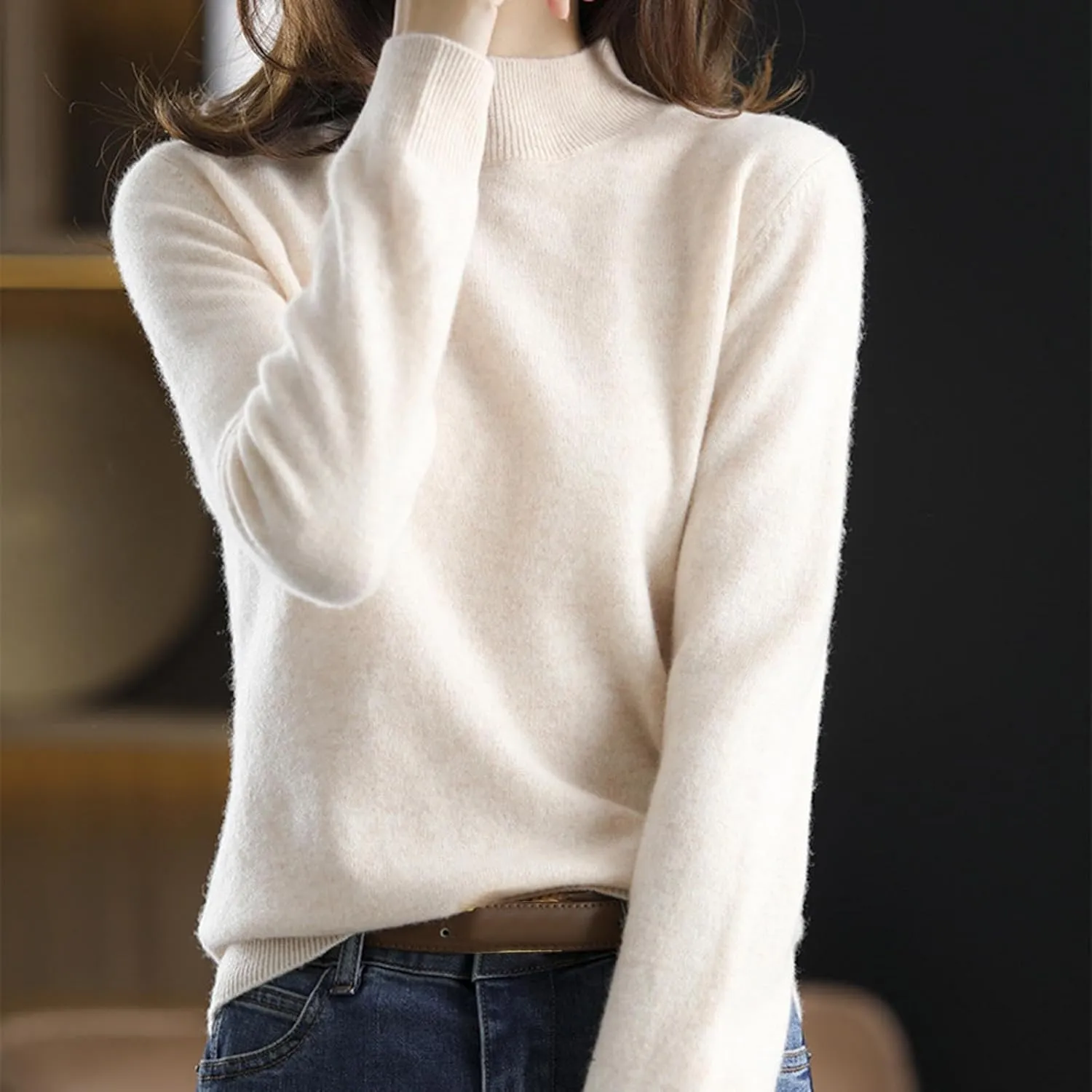 Sweater for Women Long Sleeve High Neck Knitted Pullover Plain Fall Tops Casual Oversized Turtleneck Basic Trendy Warm Winter