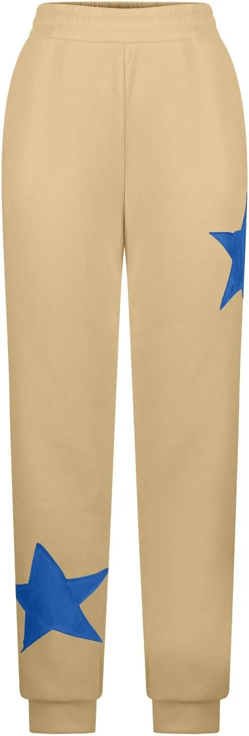 Sweatpants for Women Baggy Joggers Lounge High Waist Pants with Pocket Star Print Sweatpants Fleece Lined Pant