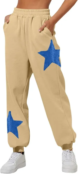 Sweatpants for Women Baggy Joggers Lounge High Waist Pants with Pocket Star Print Sweatpants Fleece Lined Pant