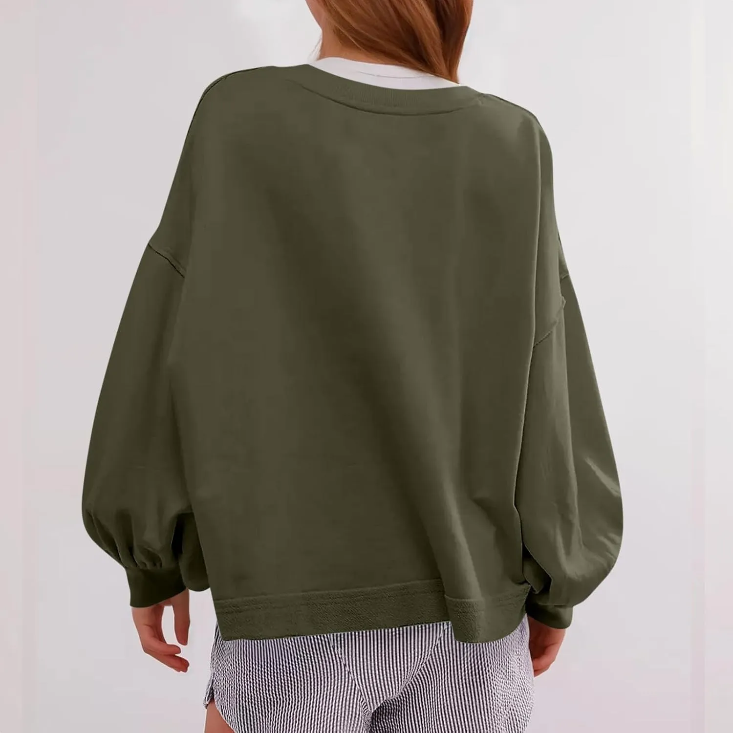 Sweatshirts for Women Puff Sleeve Pullover Tops Crewnneck Cropped Sweater Casual Fleece Jumpers Tops Fall Trendy