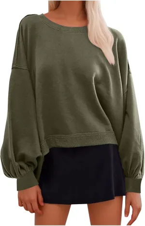 Sweatshirts for Women Puff Sleeve Pullover Tops Crewnneck Cropped Sweater Casual Fleece Jumpers Tops Fall Trendy