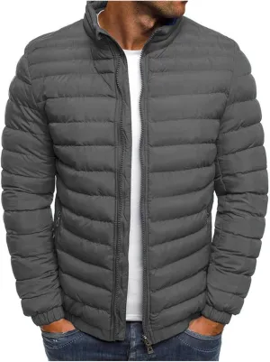 Thatrich Mens Puffer Jacket Packable Striped Quilted Jacket Lightweight Full Zip Up Outwear Warm Winter Long Sleeve Top Coats