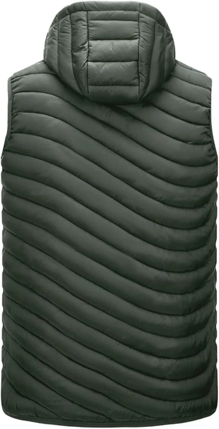 Thatrich Mens Quilted Puffer Vest Lightweight Sleeveless Zip Up Hooded Jackets Casual Stand Collar Vests Winter Outdoor Wear