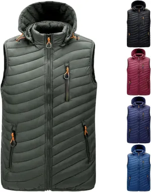 Thatrich Mens Quilted Puffer Vest Lightweight Sleeveless Zip Up Hooded Jackets Casual Stand Collar Vests Winter Outdoor Wear